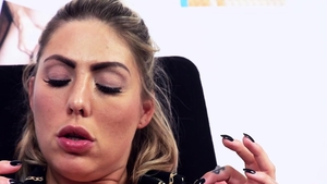 German Mia Blow wearing uniform playing with toys in office