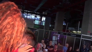 Latina in lingerie handjob in public