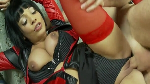 Busty brunette in nylon erotic dick sucking