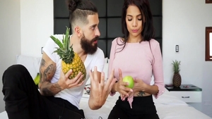 Latina in sexy lingerie cumshot