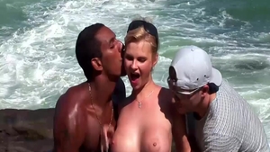 Busty & very fat blonde Tarra White threesome outdoors