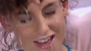 Vintage beautiful Sarah Young in lingerie getting facial