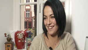 Skinny babe masturbation during interview