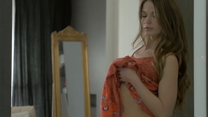 Solo beautiful brunette playing with toys