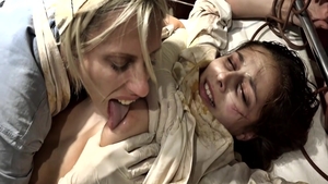 Plowing hard together with poor brunette