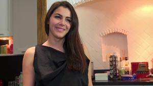 Nailing busty in tight stockings