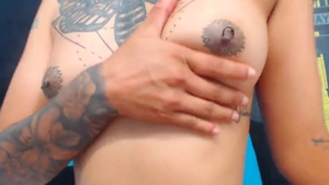 Inked girl masturbating