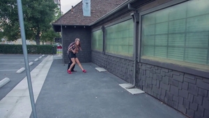 Big tits star August Ames rough reverse cowgirl outside