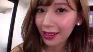 Asian mature handjob in office