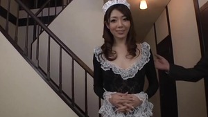 Asian maid craving getting a facial in tights HD