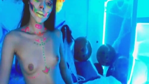 Young brunette fetish striptease on Halloween