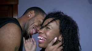 Shaved brunette cunnilingus