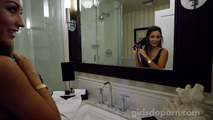 Shaved brunette throat fucking at the castings