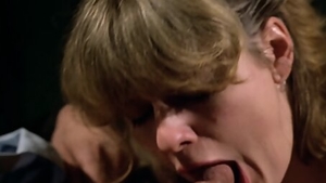 Blonde haired bends over