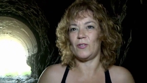 Pussy sex curvy MILF in high heels outdoors