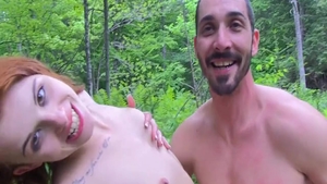 Super cute redhead pounding outdoors