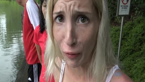 Petite very small tits blonde hair Piper Perri outdoors