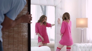 Hard slamming in company with skinny teen chick