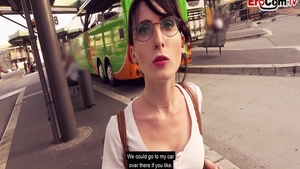 Ramming hard in public accompanied by teen wearing glasses