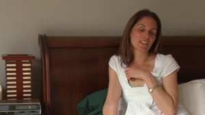 Sensual brunette masturbating in the bed in HD