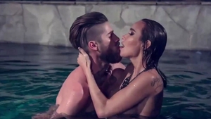 Beautiful MILF hard blowjob in the pool