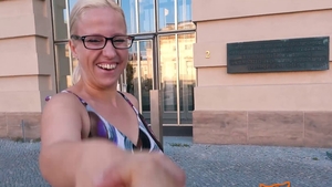 German Jana Schwarz in glasses cumshot in public HD