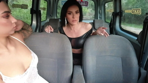 Babe Greek Goddess sensual kissing in a taxi