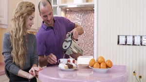 Small boobs first time sucking dick in the kitchen