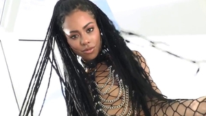 Ebony Kira Noir in fishnet throat fuck