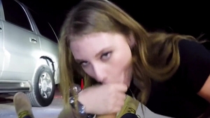 Blonde haired Melody Marks hardcore cumshot in public