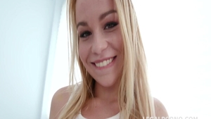 Small tits blonde haired Rebecca Sharon helps with nailing