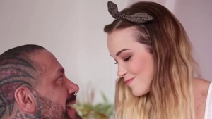 Slamming hard together with inked blonde hair