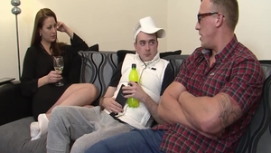 Charming brunette sucks dick and fucks