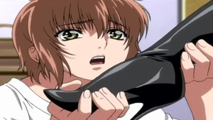 Footjob together with large boobs