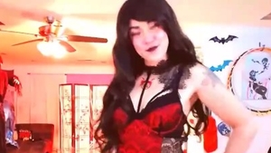 Beautiful amateur cosplay fingering on Halloween