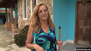 Nailed rough big butt granny in stockings outdoors