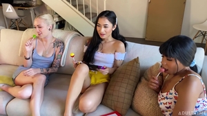 Avery Black alongside Jenna Foxx playing with sex toys