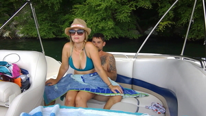 Handjob among big ass MILF in bikini in public in HD