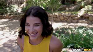 Large boobs incredible brunette POV cumshot outdoors