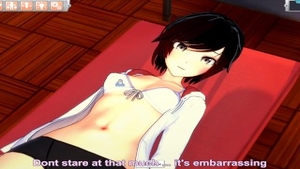 Goes wild on cock alongside in swimsuit