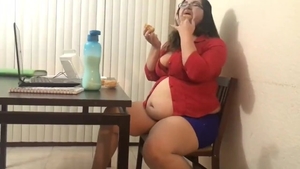 Solo chubby BBW bends over in office