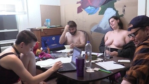 Hard pounding in the company of tattooed geek