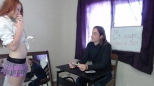 Fucking hard redhead wearing pantyhose in classroom