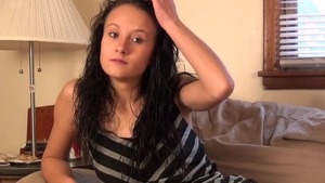 Small tits brunette does what shes told on the couch HD