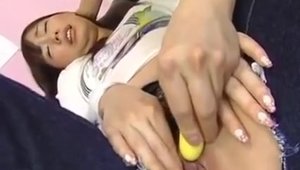 Tight japanese masturbates with large vibrator
