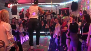 Huge tits whore in pantyhose stripteasing in the club