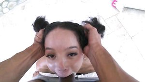 Swallowed: Teen chick Alexis Tae in shoes handjob