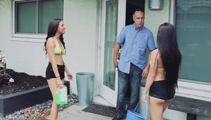 BFFs - Brunette threesome in car