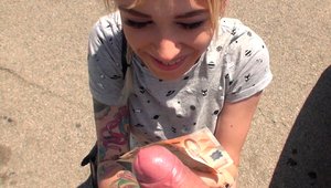 Teens Love Money: Blowjob in public tattooed european in HD
