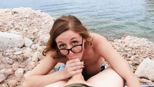 True Amateurs - Cumshot outdoors with cute babe in glasses
